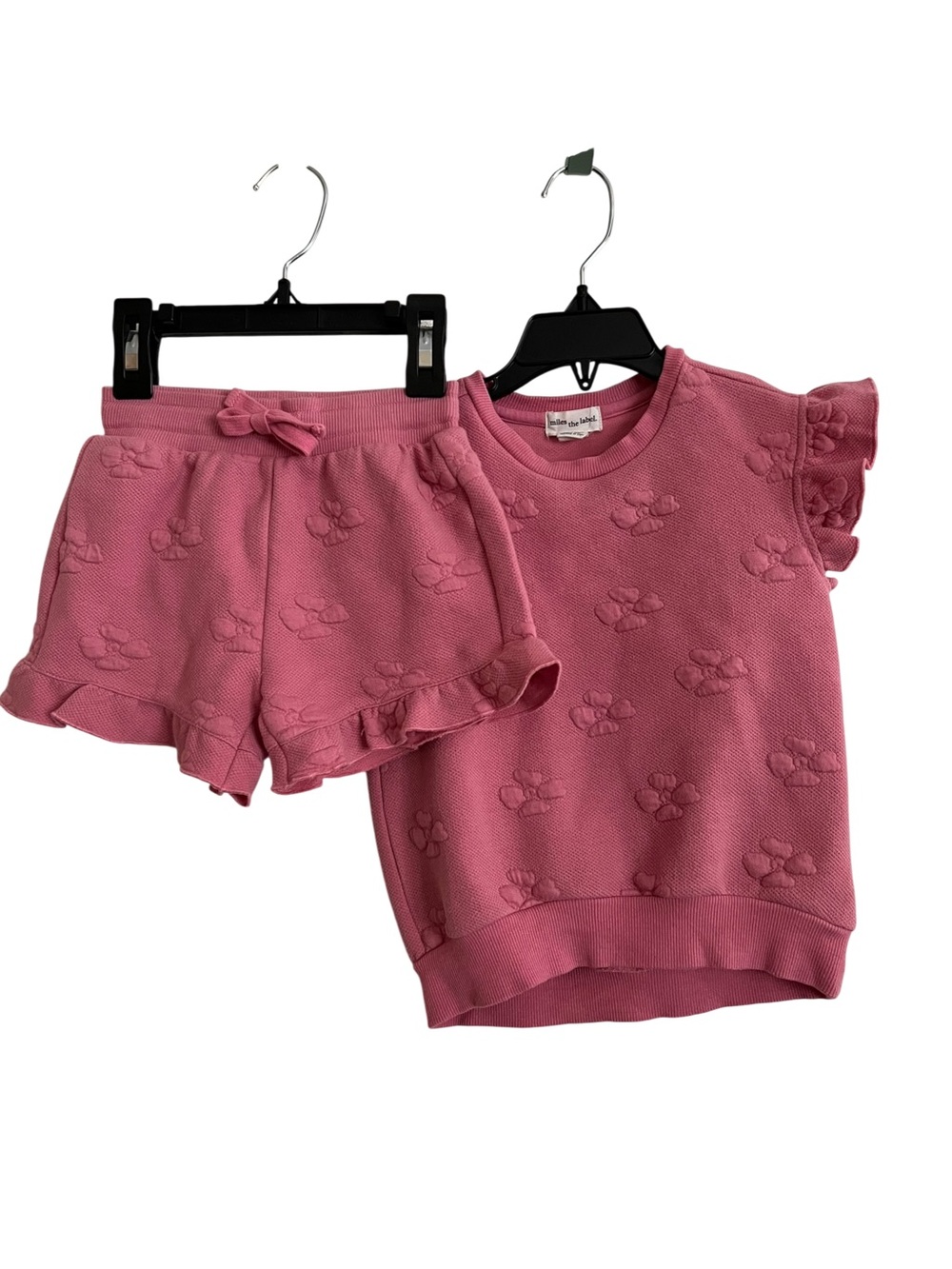 Miles the Label Pink Floral Textured Short Sleeve Set